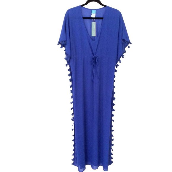 Coastal Blue Tasselled Maxi Swimsuit Coverup Size Med (8-10) NWT - Picture 4 of 11